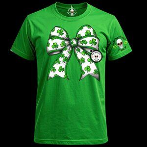 St. Patty’s Day Bow DTF Printed Gildan T-Shirt | Green 50/50 Custom Graphic Tee